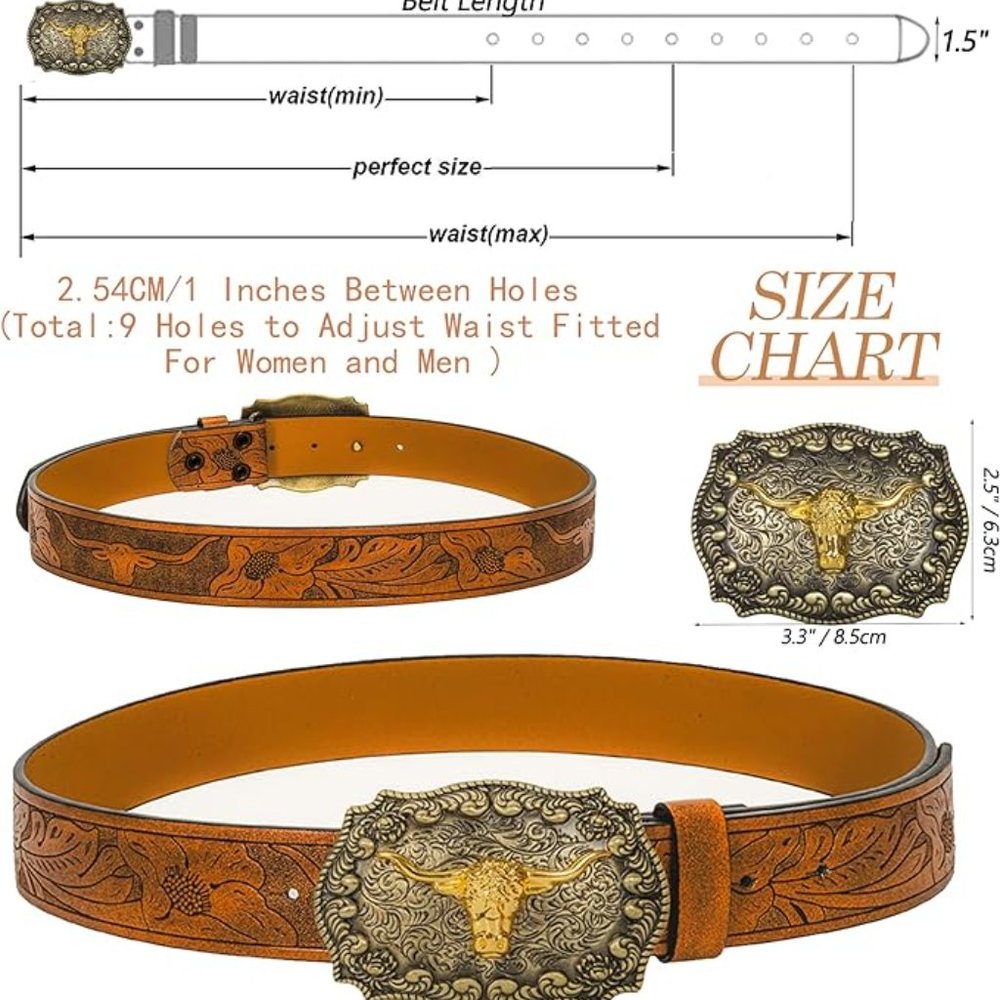 Rodeo cowboy belt metal buckle western jean belt - Picture 6 of 7